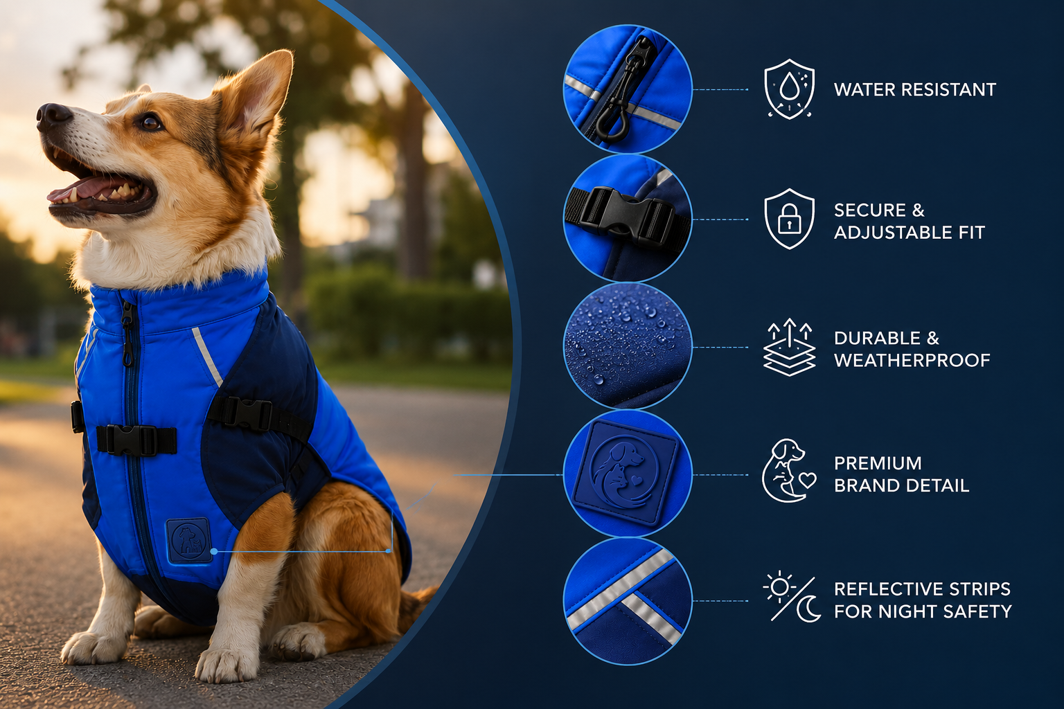 Waterproof Dog Jacket Reflective Lightweight Rain Coat Adjustable Medium Blue - Image 5