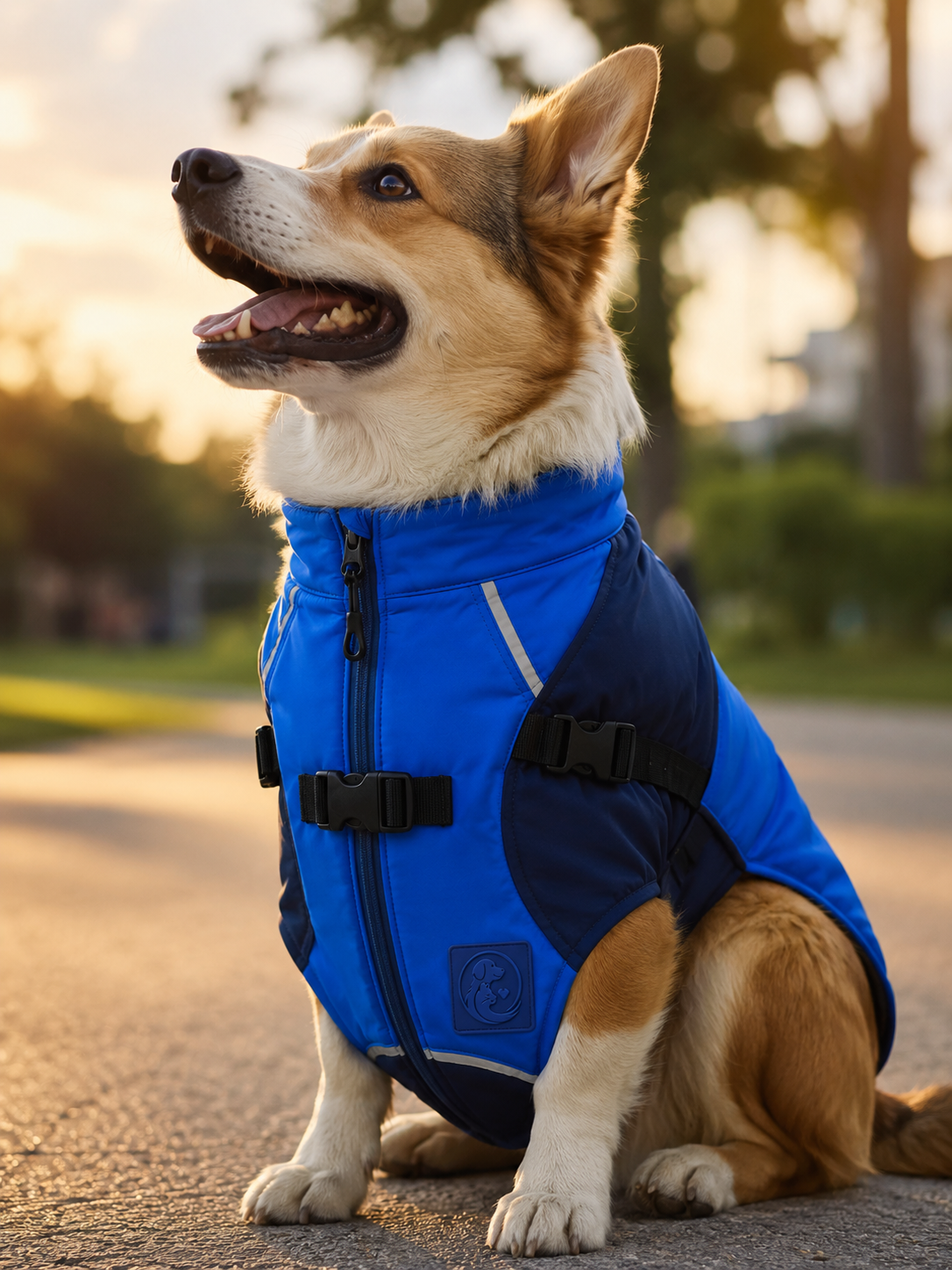 Waterproof Dog Jacket Reflective Lightweight Rain Coat Adjustable Medium Blue - Image 4
