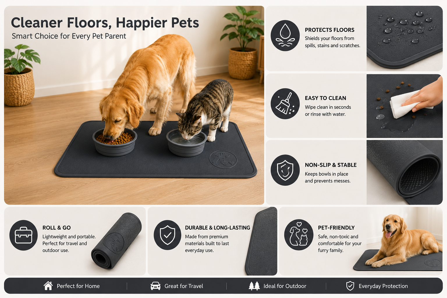 Portable Pet Feeding Mat – Foldable Waterproof Food & Water Mat for Dogs & Cats - Image 5