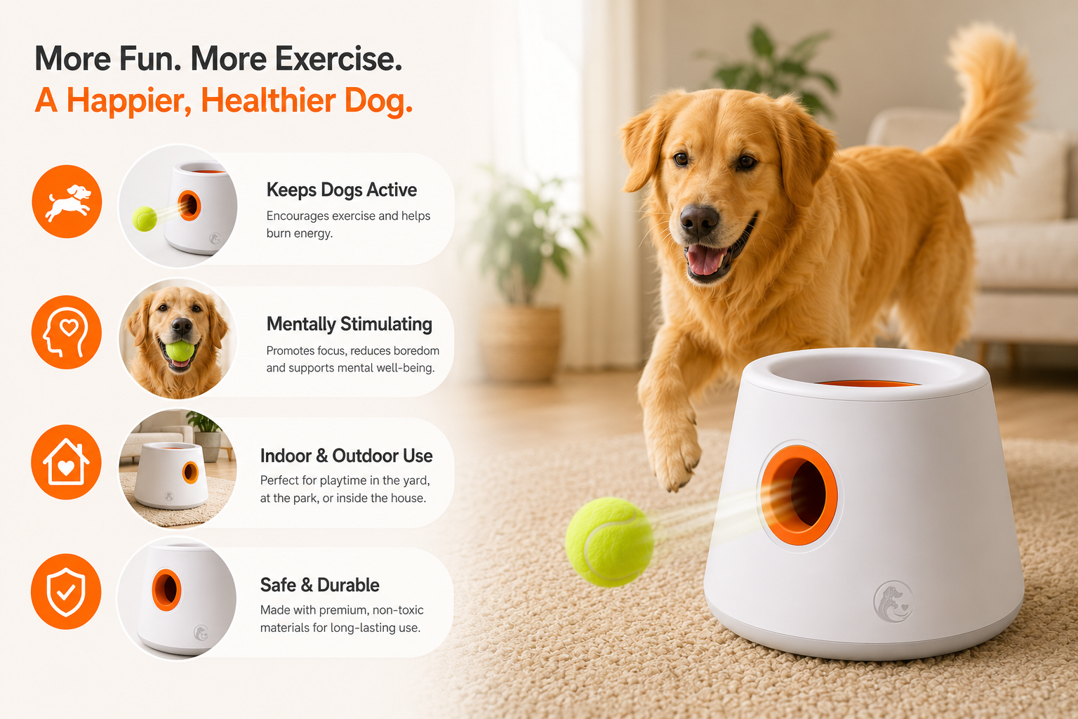 Automatic Ball Launcher for Dogs Interactive Fetch Machine Adjustable Distance - Image 3