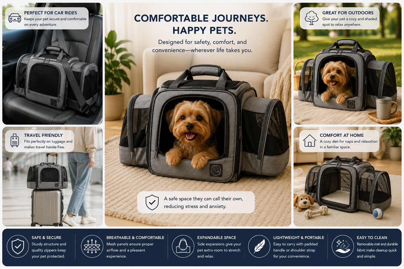 Premium Expandable Pet Travel Carrier – Airline Approved, Soft-Sided & Foldable - Image 3