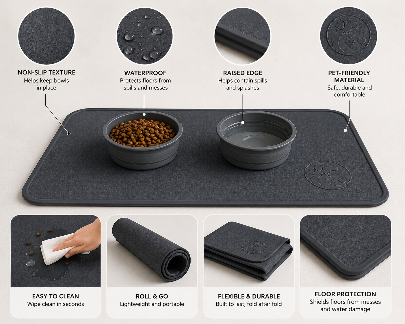 Portable Pet Feeding Mat – Foldable Waterproof Food & Water Mat for Dogs & Cats - Image 4